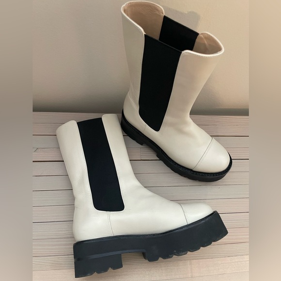 Stuart Weitzman Presley Ultralift Round Toe Platform Lug Oat White Boot 4.5 35 5 - Picture 4 of 8